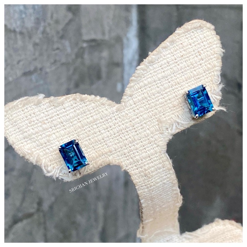 ต่างหูพลอยบลูลอนดอนโทปาสค่ะพลอยไซร้7*5