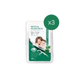 [แพ็ค 3] Dentiste Dental Floss Pick 40 ชิ้น ไหมขัดฟันพร้อมด้ามจับ เส้นไหมเคลือบขี้ผึ้ง ทำความสะอาดซอกฟันได้ดี เดนทิสเต้
