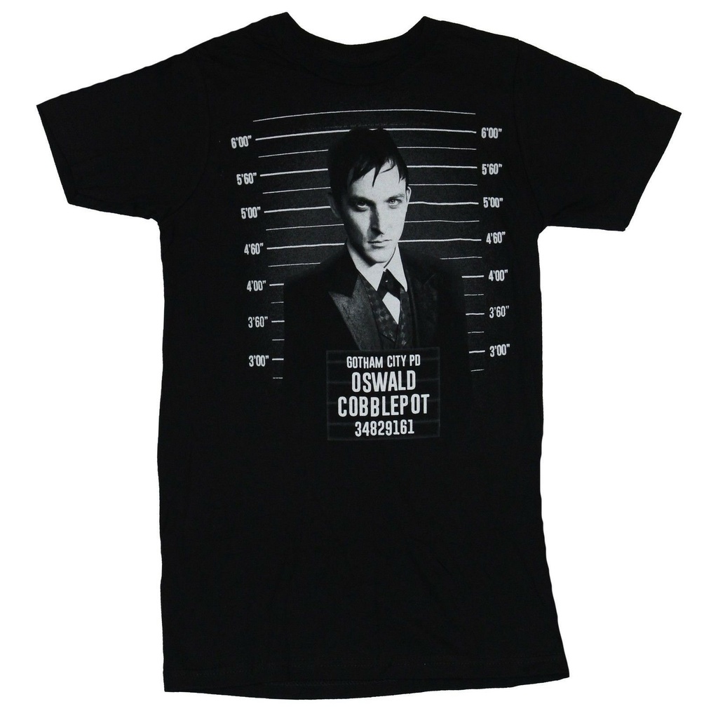 Minimalist Gotham ค้างคาว Oswald Cobblepot ตํารวจ Mugshot O-คอแขนสั้นแฟชั่นTee