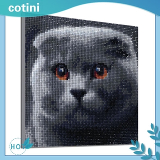 Cotini 5 D Diy ภาพจิตรกรรมปักครอสติสลายแมวสีเทาติดประดับเพชรสําหรับตกแต่งบ้าน