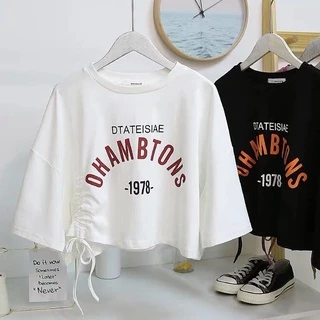 [กรอกโค้ด JGEVAPลดเพิ่ม 25%]เสื้อยืด เสื้อยืดคอกลมแขนสั้น รูดข้างได้เก๋ๆ สกรีน DTATEISIAE OHAMBTONS -1978-