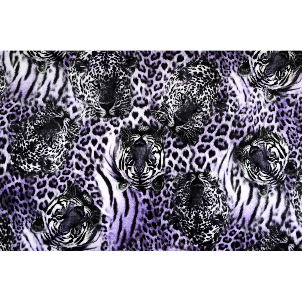 ผ้าเมตร ผ้าขนสัตว์เทียม ผ้าลายเสือโคร่ง&เสือดาว สีม่วง เนื้อหนานุ่ม Purple Tiger Faux Fur