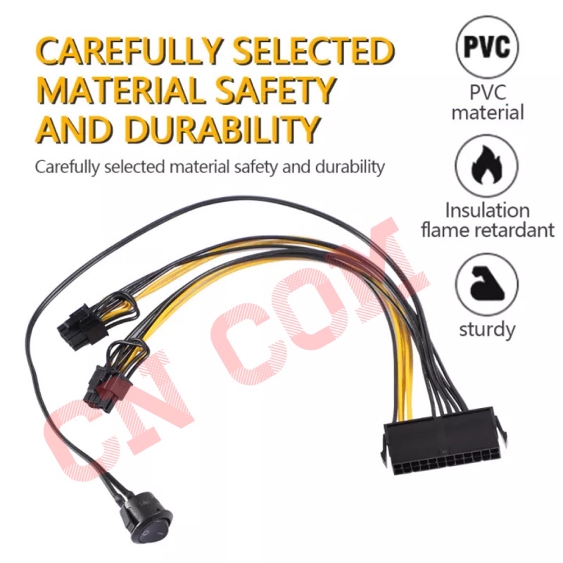 1PC ATX Power 24Pin คู่6 + 2 Pin 8 Pin On Off Switch Cable 6Pin 8Pin ชาย24 Pin หญิงสายไฟ
