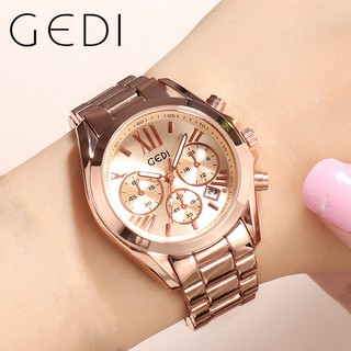 GEDI 2986 ของแท้100% กลไกควอตซ์ แฟชั่น นาฬิกาผู้หญิง กันน้ำ สายสแตนเลส นาฬิกาข้อมือ