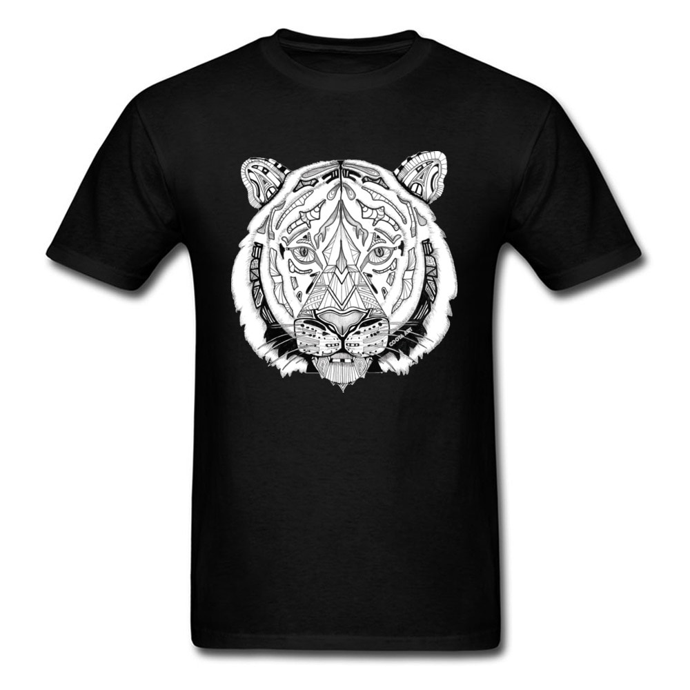 Zentangle Tiger เสื้อยืดลําลองสําหรับผู้ชายผ้าฝ้ายแขนสั้นพิมพ์ลาย King Hop