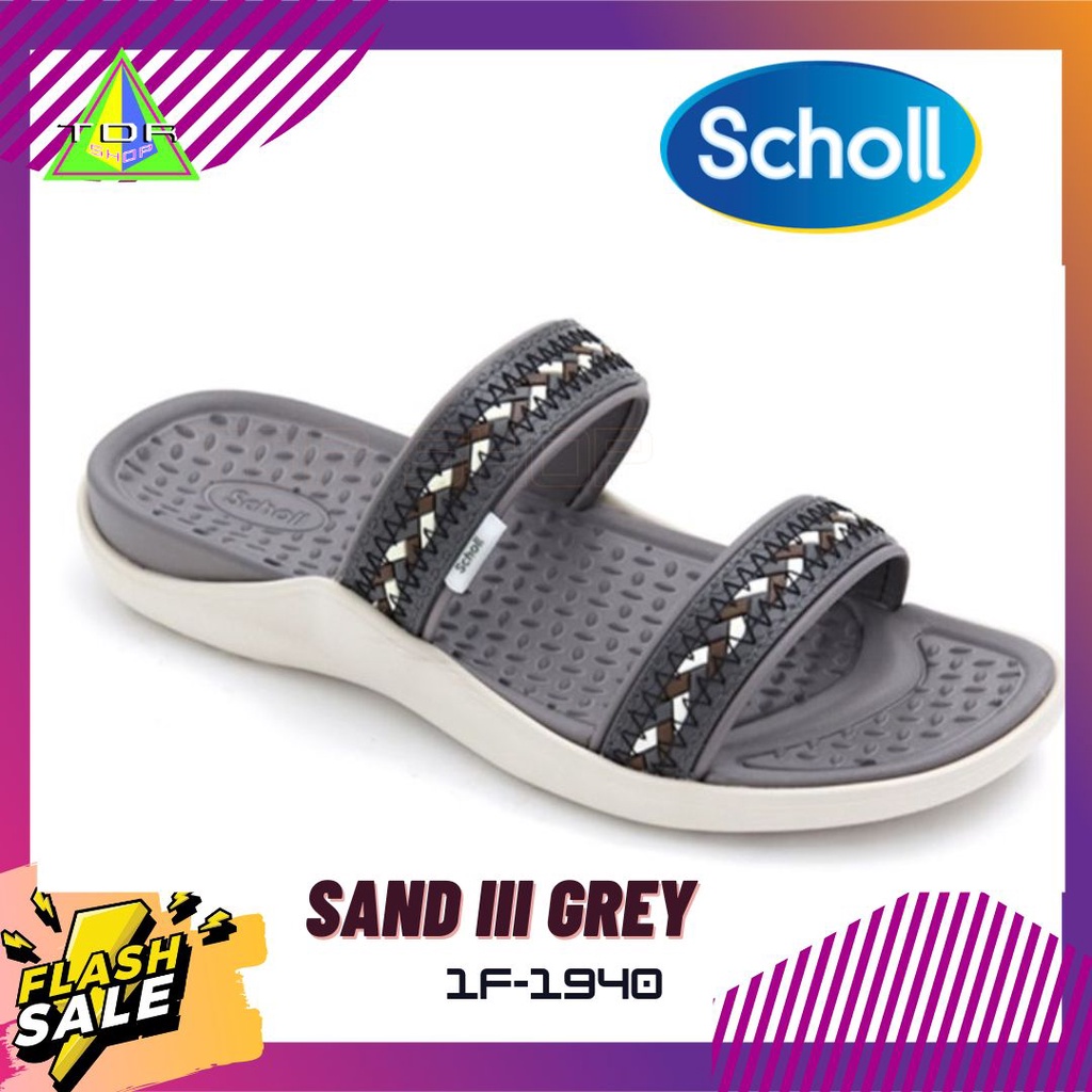 รุ่นใหม่! Scholl Sand 1F 2263 Grey : แซน III สีเทา ผู้หญิง แบบสวม รองเท้าเพื่อสุขภาพ สวมใส่เบาสบาย
