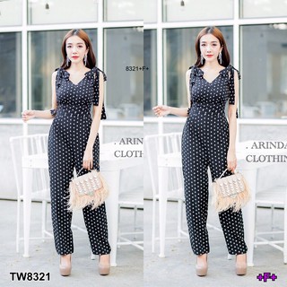 🚛 พร้อมส่งงาน Sale !! 🎉 ราคาส่ง ถูกๆๆจร้าา!! 🛍  ราคา  270 บาท  Jumpsuit ชุดจั้มสูทขายาว ผ้าโฟร์เวย์พิมพ์ลายจุด รอบตัว