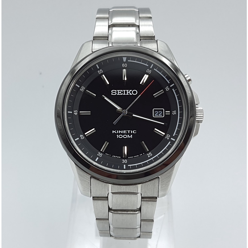 นาฬิกา SEIKO MEN'S SKA679 KINETIC 42 MM BLACK DIAL STAINLESS STEEL WATCH (สภาพดี)