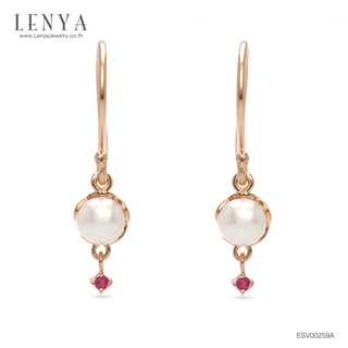Lenya Jewelry ต่างหูเงินแท้ 925 ชุบพิงค์โกลด์ ประดับด้วยไข่มุกและทับทิม ดีไซน์น่ารัก