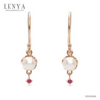 Lenya Jewelry ต่างหูเงินแท้ 925 ชุบพิงค์โกลด์ ประดับด้วยไข่มุกและทับทิม ดีไซน์น่ารัก