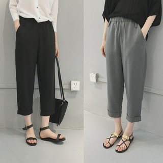 กางเกงผ้าขายาว สีเทา/ดำ I Simple Pants