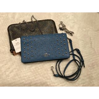 COACH FOLDOVER CROSSBODY IN POLISHED PEBBLE LEATHER WOMBRN RIVETS Coach57863 LAPIS