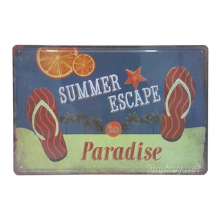 ป้ายสังกะสีวินเทจ Summer Escape to Paradise (ปั๊มนูน)