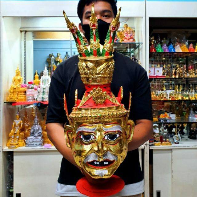 เศียรพ่อปู่ฤๅษีภุชงค์นาคราช ขนาดครอบหัว งานปิดทองประดับเพชร