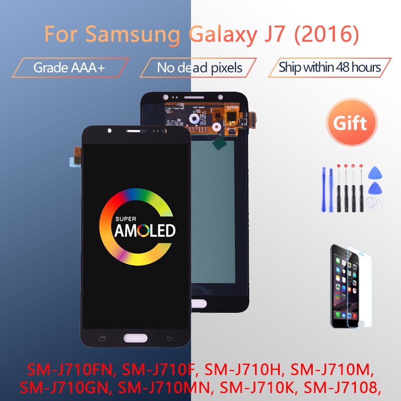 Amoled LCD สําหรับ Samsung Galaxy J7 2016 J710 จอแสดงผล LCD และหน้าจอสัมผัส Digitizer Assembly SM-J7