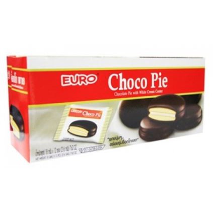 ส่งฟรี  ยูโร่ ช็อกโกพาย สอดไส้ครีมเคลือบช็อกโกแลต ขนาด 20กรัม ยกกล่อง 12ซอง EURO CHOCO PIE CHOCOLATE PIE WITH WHITE CREAM CENTER     ฟรีปลายทาง