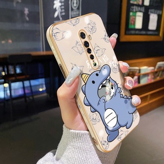 สําหรับ OPPO Reno 2 Reno2 F เคสชุบ ขอบด้านข้าง เคสลายการ์ตูนแมว เคสแบบเต็ม กันกระแทก เคสนิ่ม