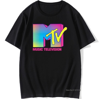 เสื้อยืดคอกลม แขนสั้น พิมพ์ลายโลโก้ MTV เรืองแสง แฟชั่นฤดูร้อน สําหรับผู้ชาย และผู้หญิง