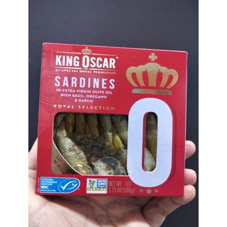 King Oscar Sadines Basil ซาร์ดีนในน้ำมันมะกอก ผสมโหระพา ออริกาโน และ กระเทียม คิงออสการ์ 106กรัม