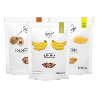 NanaFruit กล้วยอบแห้ง ลำไยอบแห้ง มะม่วงอบแห้ง ไม่ใส่น้ำตาล 100% low sugar ขนาด 50 กรัม