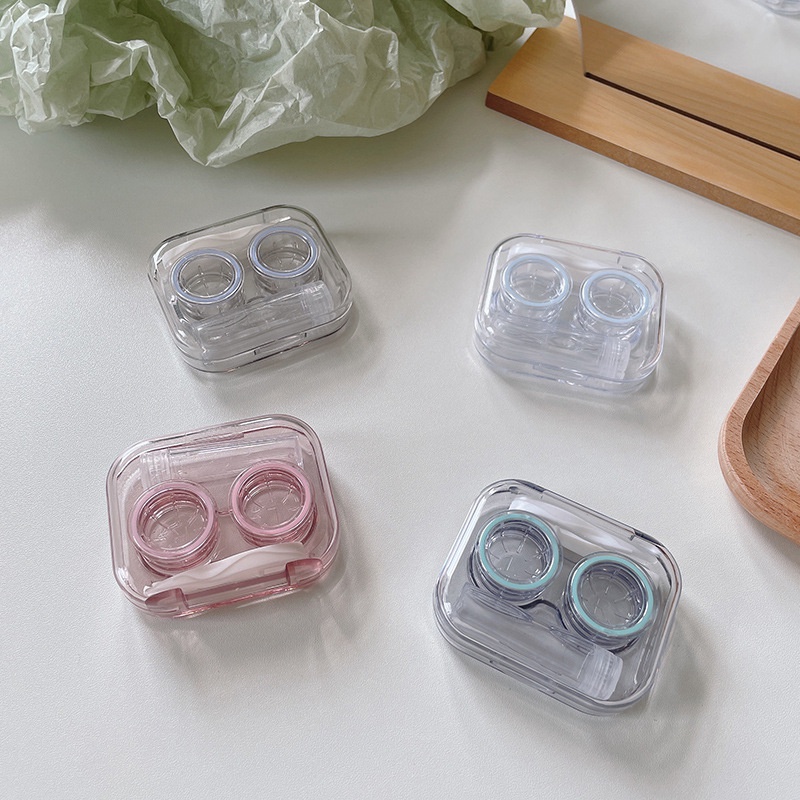 กล่องคอนแทคเลนส์ แบบใส ขนาดเล็ก แบบพกพา เรียบง่าย สีโปร่งใส