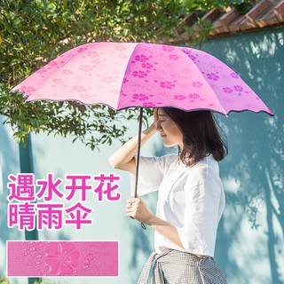 MI ร่มโดนน้ำเปลี่ยนลายดอกไม้ ร่มกันฝน ร่มกันแดด ร่มกันUV ร่มพับ 3 ตอน UV Umbrella