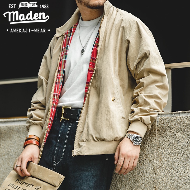 Maden  เสื้อแจ็กเก็ตสั้น มีซิป ลาย Jason Statham สไตล์เรโทรคลาสสิก สําหรับผู้ชาย G9