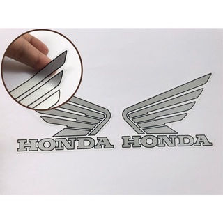 สติ๊กเกอร์ ปีกนก Honda Sticker สีเงิน พื้นใส 2ชิ้น สติกเกอร์ ฮอนด้า ปีกนก โลโก้ ติดรถ แต่งรถ รถมอเตอร์ไซค์ หมวกกันน็อค