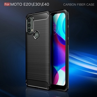 Motorola Moto E20 / E30 / E40 Casing Soft TPU Case Fashion Carbon Fiber Pattern Shockproof Silicone Back Cover