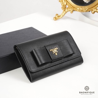 PRADA MEDIUM SARAH WALLET BLACK WITH RIBBON