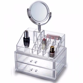 กล่องอะคริลิคใส COSMETIC ORGANIZER สำหรับวางเครื่องสำอาง พร้อมกระจกแต่งหน้า กล่องเก็บของ