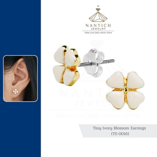 💎👩🏻‍⚕️ [เครื่องประดับ | ปลอดภัย] ต่างหู คนแพ้ง่าย : Tiny Ivory Blossom Earrings (TS-0016) Nantich Jewelry