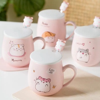 💖พร้อมส่ง💖แก้วกาแฟ เเก้วลายสัตว์น้อย เเก้ว Hamster แก้วเซรามิกทนความร้อน แก้วน้ำ