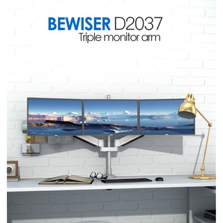 BEWISER D2037 ขาตั้งคอม 3 จอมอนิเตอร์ VESA14"-32" แขนแก๊สสปริงคู่ยกเสาสูง เพิ่มถาดโน๊ตบุ๊คได้ Triple Monitor Mount Stand