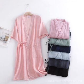 เสื้อคลุมอาบน้ํา แขนสั้น ผ้าตาข่ายเครป แฟชั่นฤดูร้อน สําหรับผู้ชาย และผู้หญิง