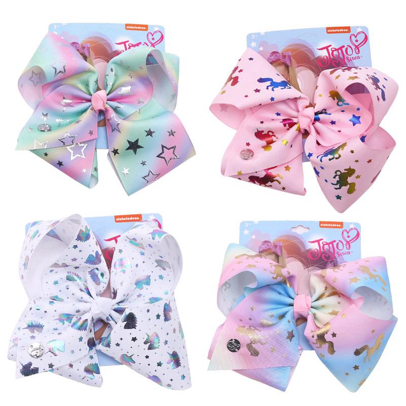 8" JOJO Siwa Hair Bows Hairgrips Barrettes Princess Hair กิ๊บติดผมเด็กคันธนูยูนิคอร์นขนาดใหญ่