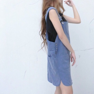 Vintage denim suspender skirt