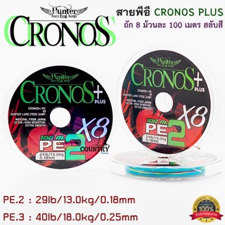 สายพีอี ฮันเตอร์ PEX8 HUNTER CRONOS+PLUS ถัก 8 ขนาดยาว 100 เมตร/ม้วน สีรุ้ง