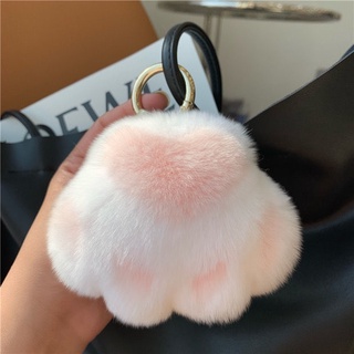 Cat Claw Real Rex Rabbit Fur รถ พวงกุญแจจี้ตุ๊กตาน่ารัก Ball Bag เครื่องประดับ Doll กรณีกุญแจรถ ปลอกกุญแจ เคสกุญแจรูปรถ