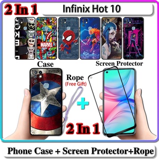 2 IN 1 เคส Infinix Hot 10 พร้อมกระจกนิรภัยกันรอยหน้าจอโค้งเซรามิก LOL และ Hero