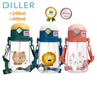 Diller 240ml/400ml Milk Bottle with Imported Tritan, Soft Silicone Straw and Silicone Nipple, With Strap and Handle, Wide Neck, Prevent Choking, Leak Proof, Baby Bottle 8856