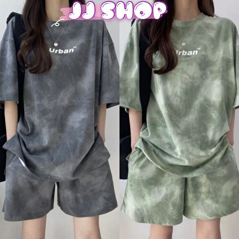 JJ Shop​ ​พร้อมส่ง เสื้อยืดแขนวั้น+กางเกงขาสั้น ลายมัดย้อมน่ารัก "DX-Urban™-9155" -​N 06