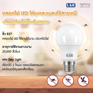 หลอดไฟ LED 8W ไล่ยุงและแมลง L&amp;E Day Light (แสงขาว)