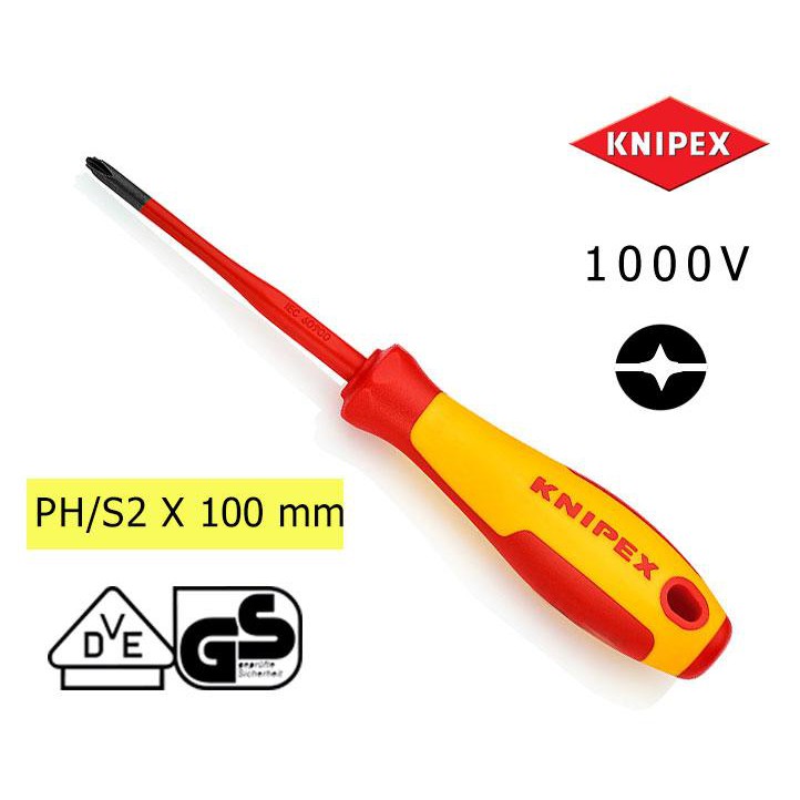Knipex ไขควงกันไฟ แกนสลิม VDE 1000V สำหรับสกรูPH/S (ขนาด: หัว X ความยาวแกน)