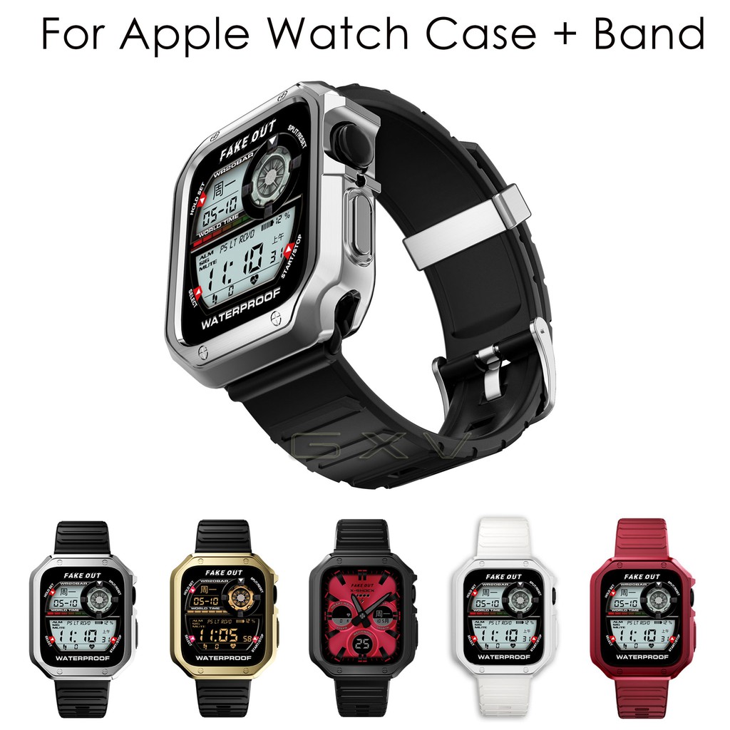Plating Protective Case + Strap for Apple Watch 45mm 41mm 44mm 40mm Band with Metal Buckle Replacement Watchband Case for iWatch Series 7/6/5/4/3/2/SE
