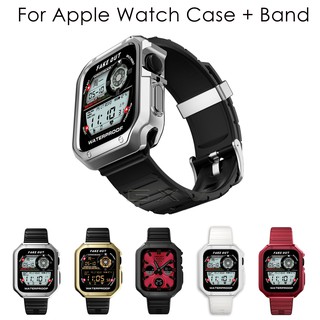 ราคาPlating Protective Case + Strap for Apple Watch 45mm 41mm 44mm 40mm Band with Metal Buckle Replacement Watchband Case for iWatch Series 7/6/5/4/3/2/SE