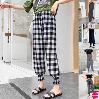 🎀Korean Fashion🎀กางเกงผ้านิ่มบางเบา 5 ลาย ขายาวจั๊ม เอวยางยืด