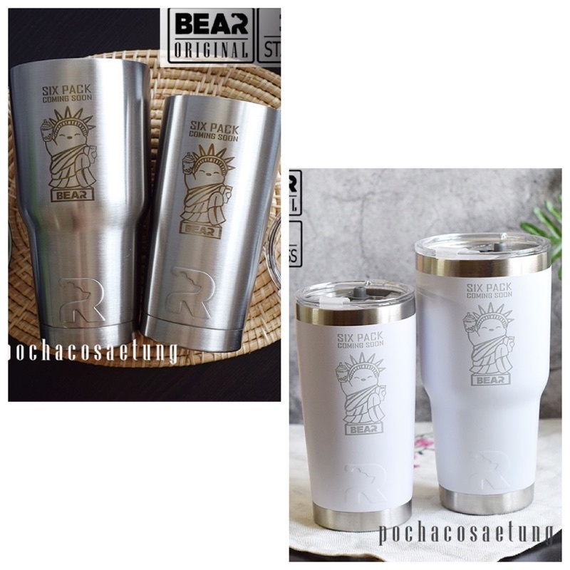 แก้ว BEAR Six Pack V3 มีบริการสลักชื่อ 304สเเตนเลส 2 ชั้น เก็บอุณหภูมิได้ยาวนาน ไม่มีไอน้ำ ของเเท้