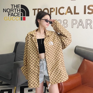The North Face×Gucci เสื้อแจ็กเก็ตคาร์ดิแกนลําลอง พิมพ์ลาย GG 100% สไตล์คลาสสิก สําหรับผู้หญิง