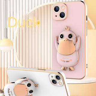 เคสโทรศัพท์มือถือ ชุบไฟฟ้า ลายเป็ดน่ารัก พร้อมขาตั้ง สําหรับ Samsung A71 A72 A73 A7 2018 A750 A715F S10 S20 Plus